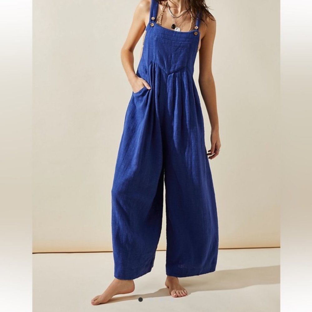 FREE PEOPLE Sun-Drenched Womens Overalls True Blue Color